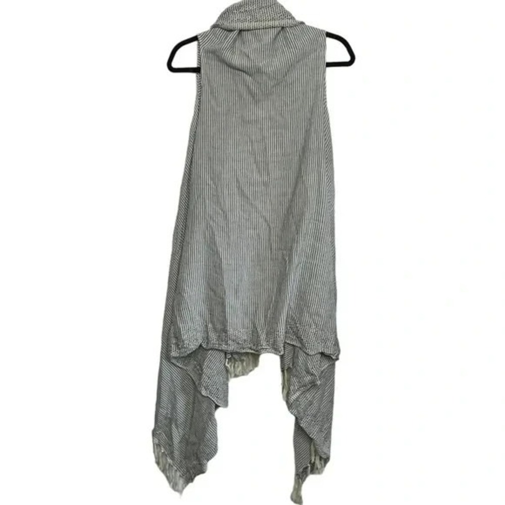 World Market Blue and Cream Fringe Vest Boho Chic Cozycore Cottagecore Lagenlook - Picture 11 of 12